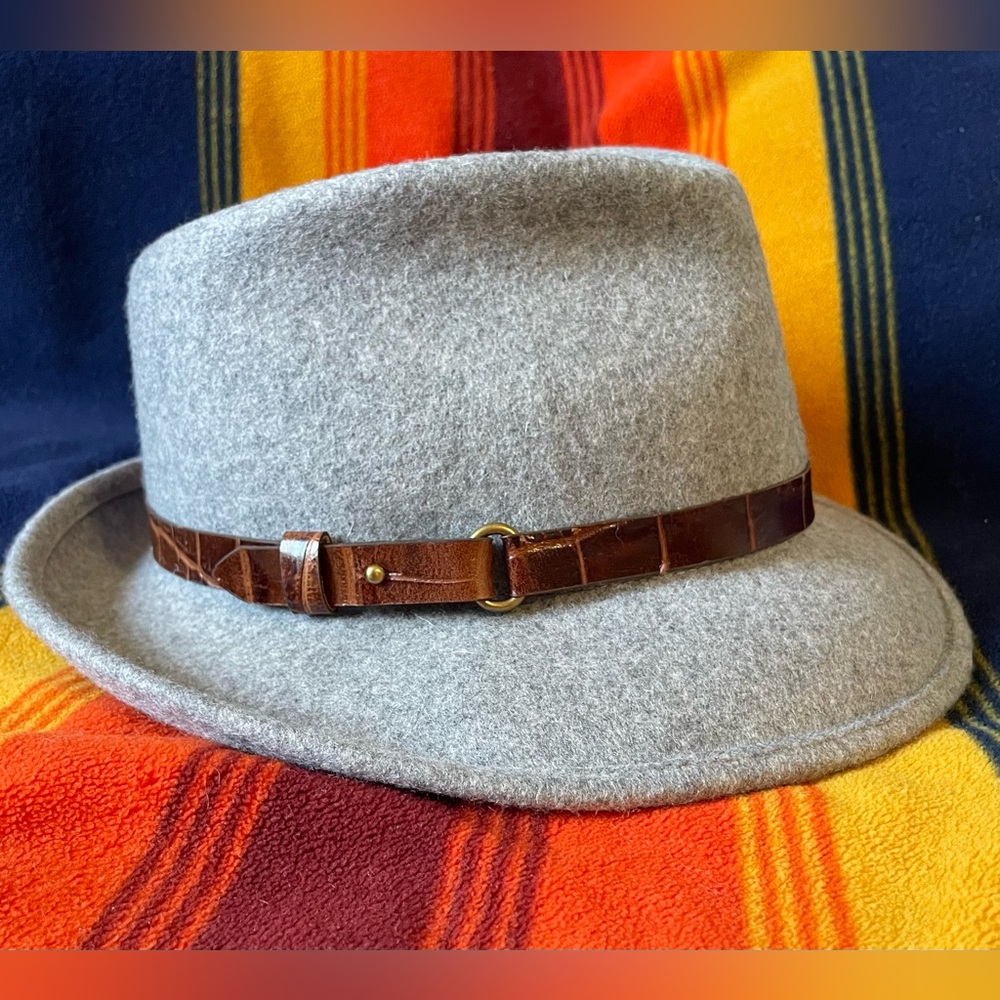 ERIC JAVITS Wool Classic Fedora Hat in Grey Mix Neutral Leather Band One Size - Picture 7 of 16